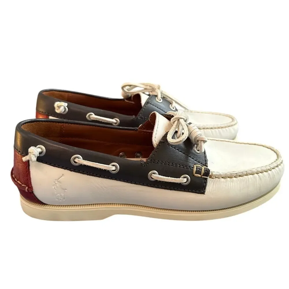 Polo Ralph Lauren Merton Boat Shoes Red White Blue Leather Size 9.5
